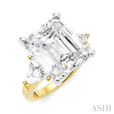 1 1/10 Ctw Emerald Shape Trillion and Round Cut Diamond Semi-Mount Engagement Ring in 14K Yellow and White Gold